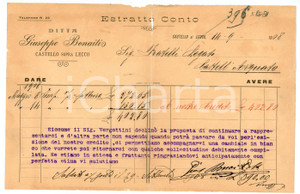 Documento originale, autentico 1908 CASTELLO LECCO Ditta Giuseppe BONAITI Lettera con estratto conto 1