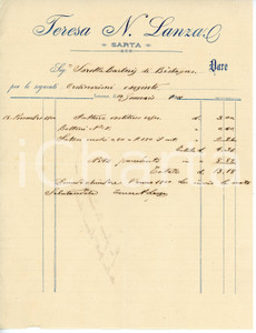 Documento originale, autentico 1901 SAVONA Sarta Teresa N. LANZA Fattura per vestitino rosso 1