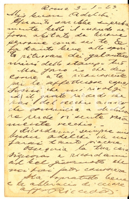 1923 ROMA IL GIORNALE D'ITALIA Cartolina Ricciotti GARIBALDI - AUTOGRAFO