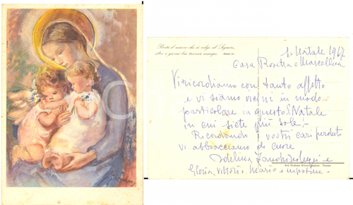 1967 Pittrice Adelina ZANDRINO - Cartolina AUTOGRAFA con illustrazione Madonna Cartolina postale d'epoca, con messaggio autografo della pittrice.Riproduzione di un'illustrazione della stessa al recto.CONDIZIONI: FAIR (lievi macchie al verso)FORMATO: FG    originale e autentica 1