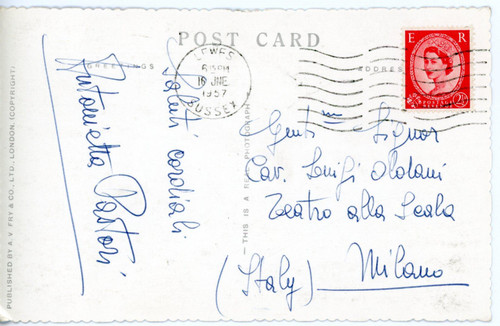 1957 LEWES - LIRICA Soprano Antonietta PASTORI - Cartolina con AUTOGRAFO FP VG
