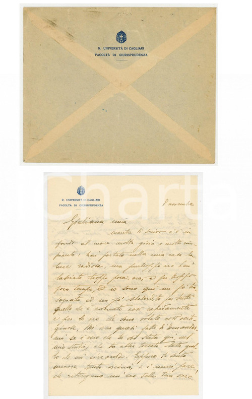 1935 CAGLIARI Lettera prof. Carlo Guido MOR alla moglie Giuliana - AUTOGRAFO