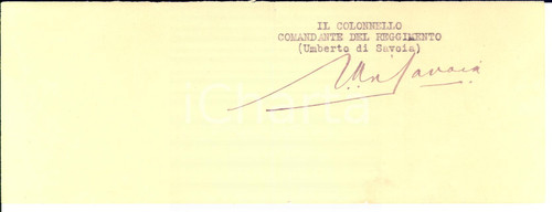 1929 Principe Umberto di SAVOIA Colonnello Comandante - AUTOGRAFO su frammento