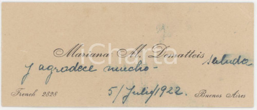 1922 BUENOS AIRES (ARGENTINA) - Mariana M. DEMATTEIS - Biglietto da visita