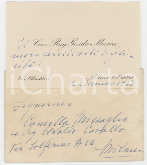 1948 MILANO Cav. Rag. Guido MORONI - Biglietto da visita per felicitazioni
