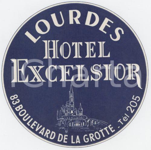 1950 ca LOURDES Hotel Excelsior - Etichetta ILLUSTRATA 10x10 cm (2) Etichetta d'epoca.  GOOD/buono  FORMATO: 10x10 originale e autentica 1