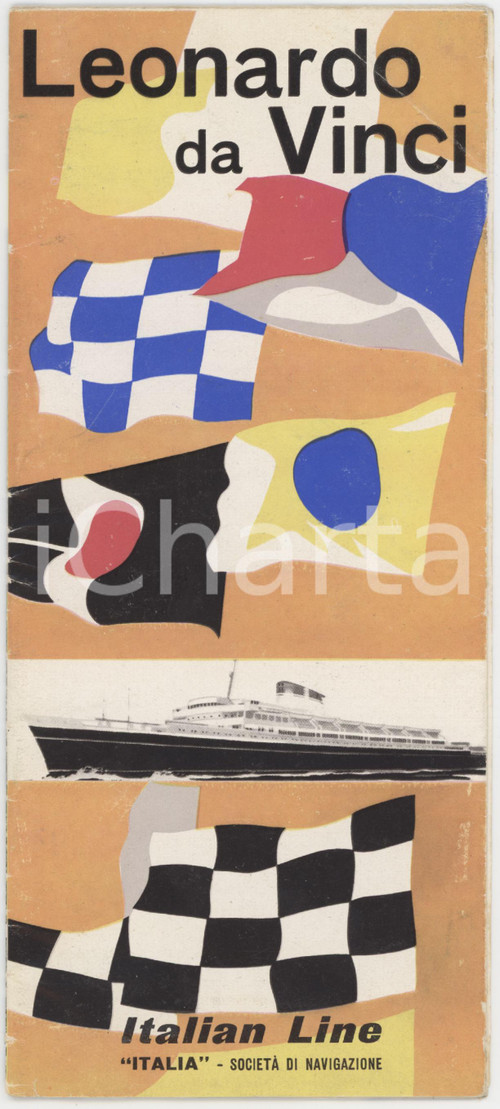 1960 ca ITALIA NAVIGAZIONE Tn. Leonardo da Vinci - Pieghevole ILLUSTRATO