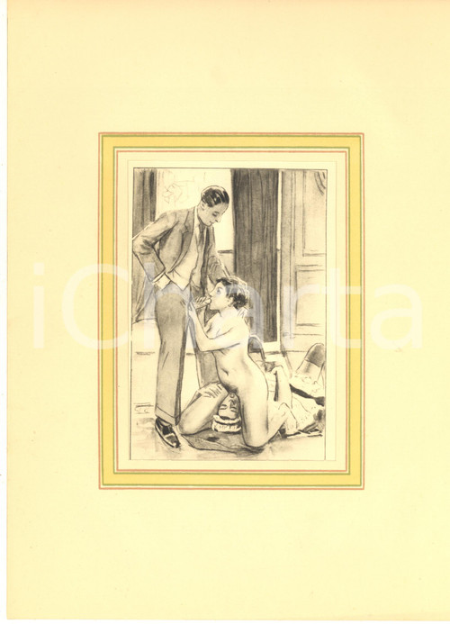 1930 ca VINTAGE EROTIC  Threesome - Sex in the living room - Engraving 20x28 cm  Stampa originale d'epoca, montata su passepartout in cartoncino.CONDIZIONI: GFORMATO: 20x28 cm (cartoncino); 12x19 cm (stampa)    originale e autentica 1