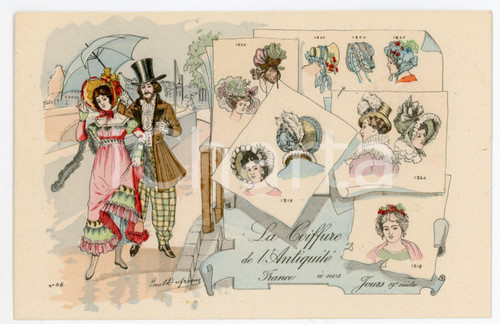 1900 ca Paul DUFRESNE - La coiffure depuis l'antiquité - France XIXe - Postcard  Cartolina postale d'epoca, appartenente alla serie "La Coiffure depuis l'Antiquit&eacute; jusqu'&agrave; nos jours", non viaggiata.CONDIZIONI: GFORMATO: FP    originale e autentica 1