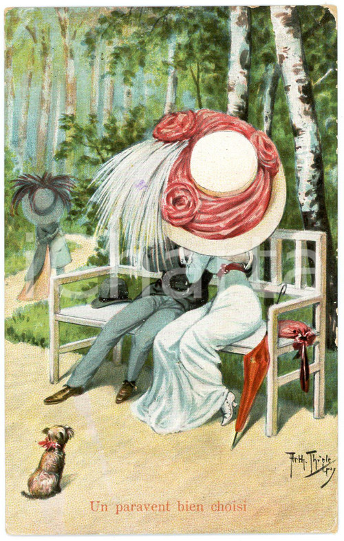 1909 Artist Arthur THIELE Woman with giant hat - Paravent bien choisi - Postcard  Cartolina postale d'epoca, viaggiata ma con affrancatura rimossa.CONDIZIONI: FAIR (smussature e sbrecciature agli angoli)FORMATO: FP    originale e autentica 1