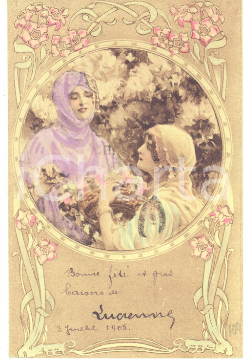 1905 ART NOUVEAU Veiled women - Flowers - Old postcard  Cartolina postale d'epoca, non viaggiata.CONDIZIONI: GFORMATO: FP    originale e autentica 1