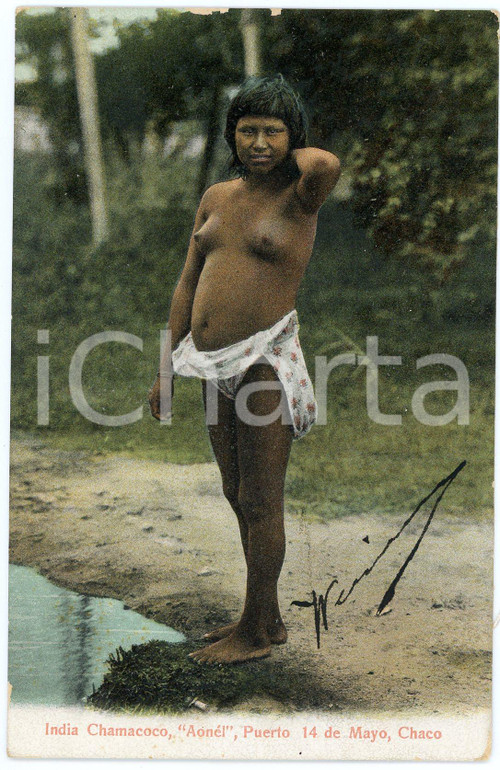 1920 ca ARGENTINA - CHACO India CHAMACOCO Puerto 14 de Mayo ETHNIC NUDE Postcard  Cartolina postale d'epoca, viaggiata.CONDIZIONI: FAIR (lievi smussature agli angoli, sbrecciature ai margini)FORMATO: FPEDITORE: R. Rosauer, Buenos Aires    originale e autentica 1