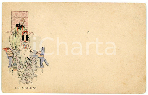 1905 ca ART NOUVEAU Artist Henry MORIN - Les Assyriens - Vintage postcard 1  Cartolina postale d'epoca, viaggiata (francobollo asportato).CONDIZIONI: G (minime piegature angolari)FORMATO: FP    originale e autentica 1