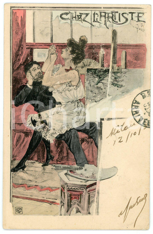 1903 FRANCE Artist Georges CONRAD - Chez l'artiste - ILLUSTRATED postcard Cartolina postale d'epoca, illustrata, viaggiata.CONDIZIONI: G (minima smussatura angolare)FORMATO: FP    originale e autentica 1