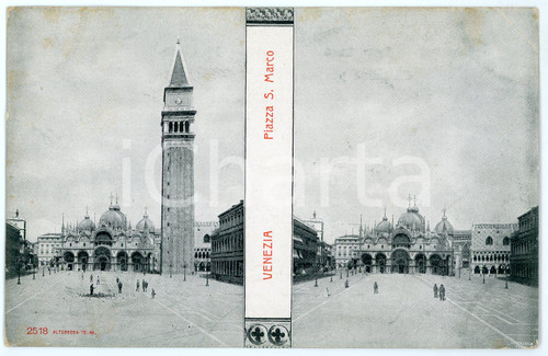 1902 VENEZIA Piazza S. Marco prima e dopo il crollo del campanile *Cartolina  Cartolina postale d'epoca, non viaggiata.EDITORE: Alterocca - Terni POOR/danneggiato piegature angolari; lievi macchie Formato: 14x9 cm originale e autentica 1