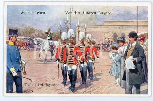 1920 ca WIEN - WIENER LEBEN Von der äusseren Burgtor Trabantenleibgarde Postcard  Cartolina postale d'epoca, non viaggiata. FAIR/discreto lievi smussature agli angoli Formato: FP originale e autentica 1