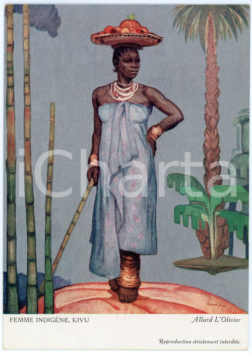 1931 CONGO BELGE Fernand ALLARD L'OLIVIER Femme Indigène KIVU Postcard (1) Cartolina d'epoca, non viaggiata. FAIR/discreto Lievi smussature agli angoli Formato: FG originale e autentica 1
