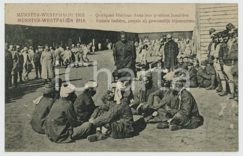 1915 ca MUNSTER (GERMANY) POW Camp - Hindous dans leur position familière  Cartolina postale d'epoca, non viaggiata.Timbro "La Caissette du Soldat Belge" al verso. GOOD/buono  Formato: 14x9 cm originale e autentica 1