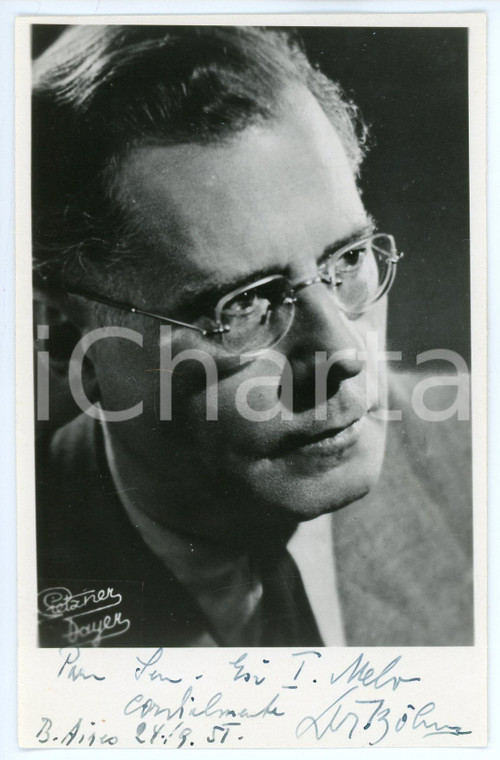 1951 Karl BOHM conductor - AUTOGRAPHED Photo 9x14 cm Fotografia d'epoca, con autografo. CONDIZIONI: F (lievi sovraimpressioni)FORMATO: 9x14 cm     originale e autentica 1