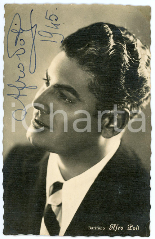 1945 LIRICA Baritono Afro POLI - Foto seriale con AUTOGRAFO 9x14 cm Fotografia seriale, in formato cartolina postale, con autografo.CONDIZIONI: G (ma piccoli residui adesivi agli angoli)FORMATO: 9x14 cm     originale e autentica 1