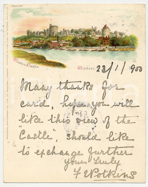 1900 WINDSOR - UK Windsor Castle ILLUSTRATED Postcard VG 9x11 cm  Cartolina postale, viaggiata. FAIR/discreto Lievi smussature e piegature agli angoli Formato: 11x9 originale e autentica 1