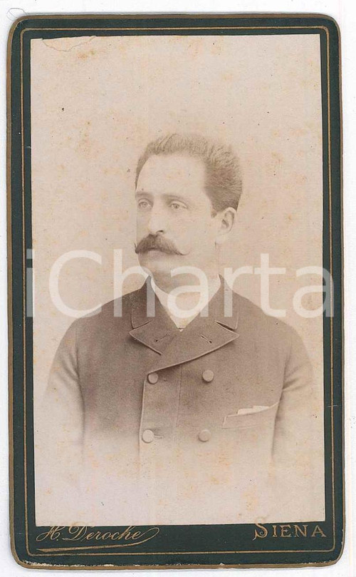 1890 ca SIENA Ritratto maschile - Foto F. DEROCHE - CDV  Fotografia d'epoca, su cartoncino.FOTOGRAFO: F. Deroche - Siena, Piazza Santo Spirito 5 GOOD/buono  Formato: CDV (6x10 cm) originale e autentica 1