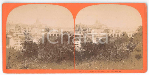 1880 ca SUISSE - LAUSANNE - Vue générale *Stereoview n° 35 Fotografia stereoscopica d'epoca, su cartoncino rigido.  FAIR/discreto lievi macchie Formato: 18x9 cm originale e autentica 1