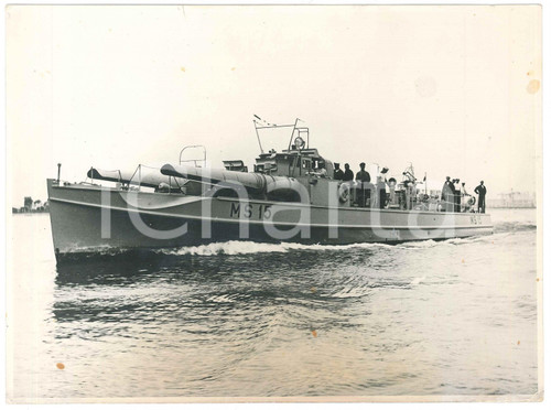 1940 ca TRIESTE (?) - REGIA MARINA Motosilurante MS15 con equipaggio - Foto Fotografia d'epoca.  FAIR/discreto Piegature agli angoli inferiori, macchie al recto Formato: 23x17 originale e autentica 1