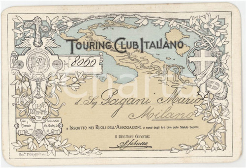 1905 ca MILANO Touring Club Italiano TCI Tessera 10x7 cm Tessera d'epoca.  FAIR/discreto Lievi smussature agli angli Formato: 10x7 cm originale e autentica 1