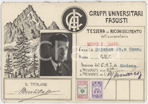 1937 MODENA - CAI Club Alpino Italiano - Tessera di Dato MUCCHI 7x10 cm