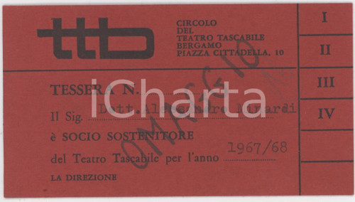 1967 BERGAMO Circolo del Teatro Tascabile - Tessera di Alessandro MINARDI