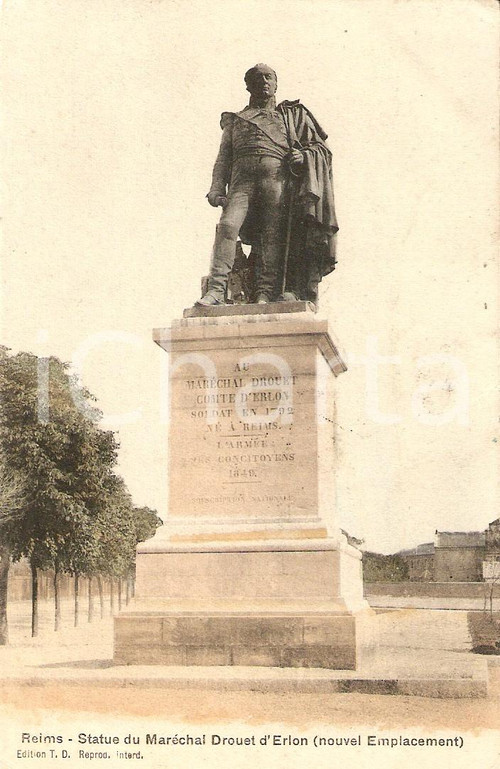 Cartolina originale da collezione 1907 REIMS FRANCE Statue du MarÃ©chal DROUET D ERION Cartolina FP VG 1