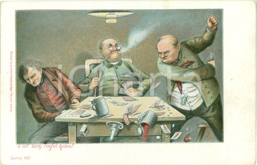 Cartolina originale da collezione 1900 ca GIOCATORI DI CARTE Tutti al diavolo! ILLUSTRATA Cartolina FP NV 1