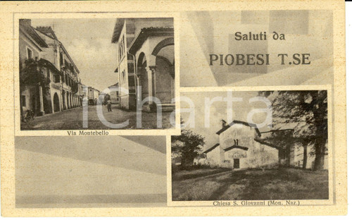 Cartolina originale da collezione 1942 PIOBESI TORINESE TO Via Montebello Chiesa S.Giovanni Cartolina FP NV 1