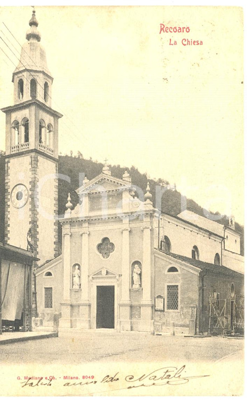 Cartolina originale da collezione 1900 ca RECOARO TERME VI Facciata della chiesa Cartolina postale FP VG 1