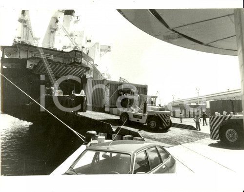 Fotografia d epoca originale 1979 MARSIGLIA F Scarico containers da nave mercantile al porto Fotografia 1