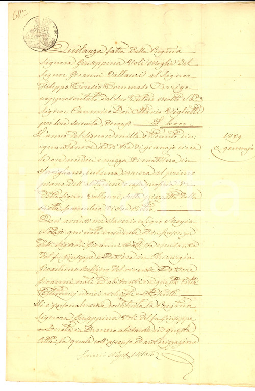 Documento originale, autentico 1859 SAVIGLIANO CN Quietanza al minore Filippo ARRIGO Manoscritto INCOMPLETO 1