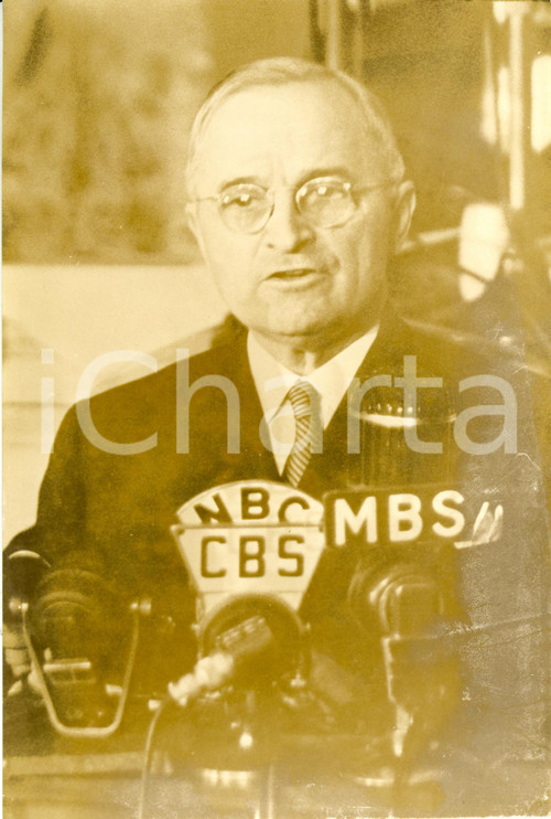 Fotografia d epoca originale 1945 WASHINGTON USA Harry TRUMAN s first speech as President  Microphone NBC 1