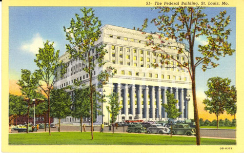 Cartolina originale da collezione 1940 ca SAINT LOUIS, MISSOURI USA Federal Building Cartolina ILLUSTRATA FP NV 1