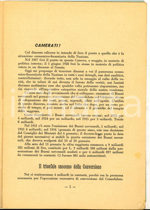 Libro, pubblicazione d epoca 1934 Benito MUSSOLINI Situazione economica dell ITALIA Prima edizione 1