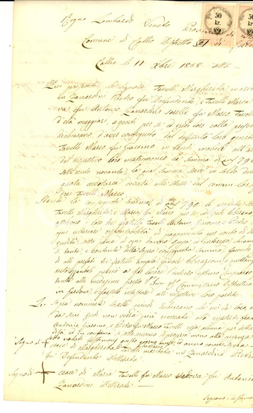 1858 COLLIO (BS) Margherita e Maria TAVELLI rinunciano a pretese sull'eredità