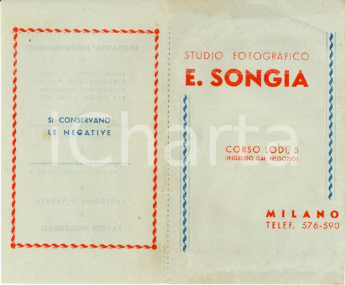 1950 ca MILANO Corso LODI Studio fotografico e negozio E. SONGIA *Portanegativi