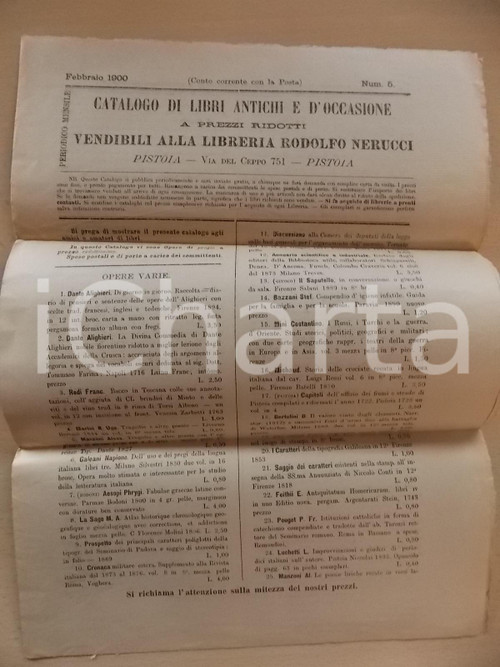 1900 PISTOIA Libreria Rodolfo NERUCCI Catalogo libri antichi e d'occasione n° 5