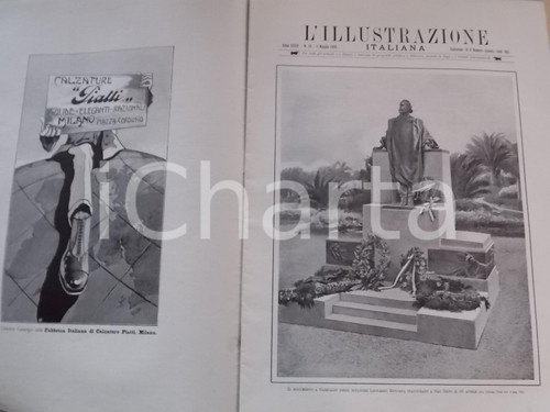 1908 L'ILLUSTRAZIONE ITALIANA Monumento a GARIBALDI a SANREMO *Sovracoperta   Rivista d'epoca, con sovracoperta pubblicitaria.Anno XXXV n. 18 CONDIZIONI: FAIR    originale e autentica 1