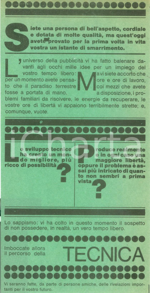 1960 ca ESOTERISMO Imboccate il percorso della tecnica *Volantino pubblicitario