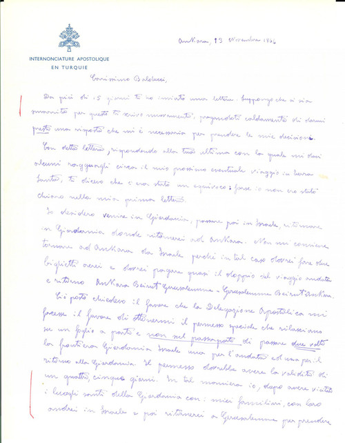 1964 ANKARA (TURCHIA) Mons. Antonio CALAMONERI organizza  viaggio in Giordania