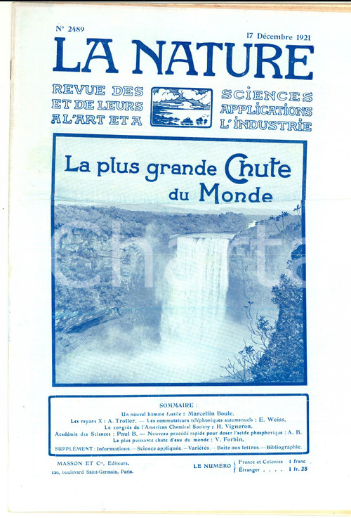 1921 LA NATURE Kaieteur Falls, la plus grande chute du monde *Revue n° 2489
