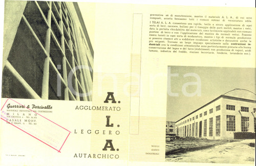 1940 ca MILANO Ditta GUERRIERI & PERCIVALLE Agglomerato Leggero Autarchico 