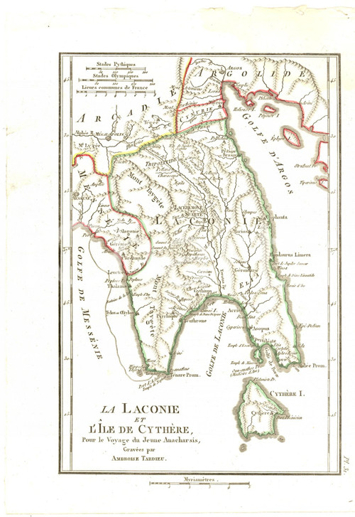 1830 Anacharsis en Grèce - LACONIE et ile de CYTHERE *Gravure TARDIEU pl. 31
