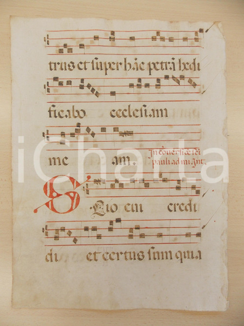 1600 ca ANTIFONARIO ROMANO Pagina manoscritta canti rosso e nero Salmo SCIO